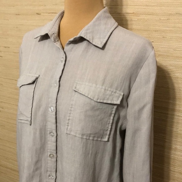 Amaryllis Light Beige Oatmeal Linen Cotton Button-Up Long Sleeve Shirt Medium - Picture 2 of 10